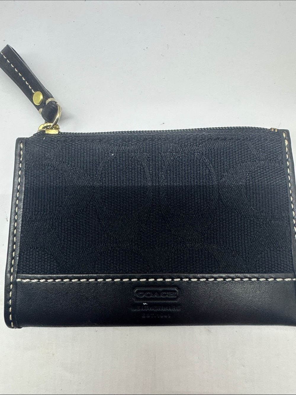 Coach Black Signature Zip Wristlet Card Case